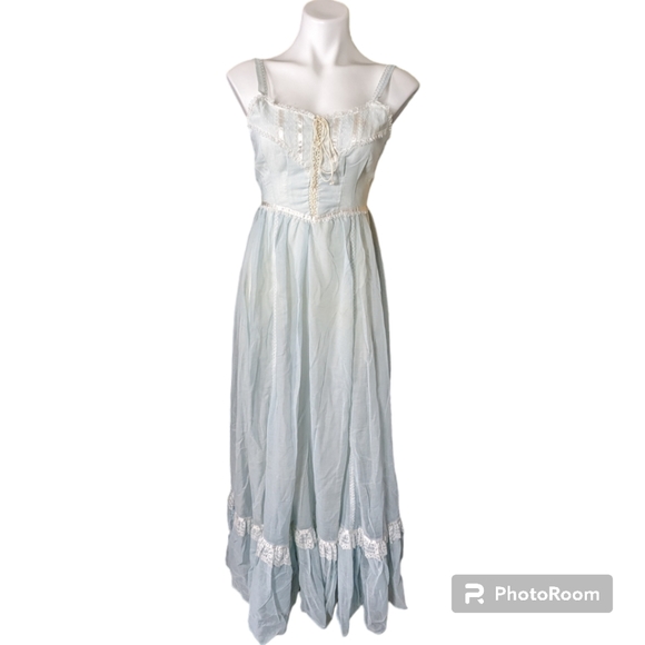Nwt vintage gunne sax dress baby blue lace maxi xs 0 deadstock 70s 80s 5 - Picture 2 of 9